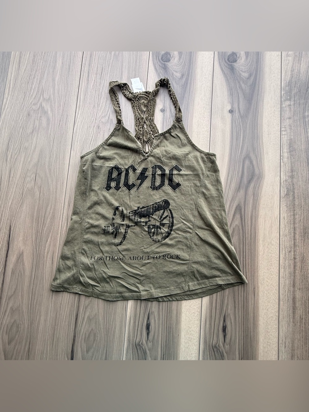 AC/DC "For Those About to Rock" Olive Green Racerback Tank Top Women's size S